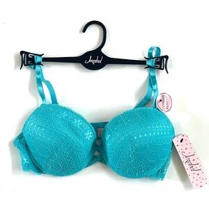 JEZEBEL Extreme Push Up Cage Bra SIZE 36C Turquoise Aqua Blue Lace J5816 NWT
